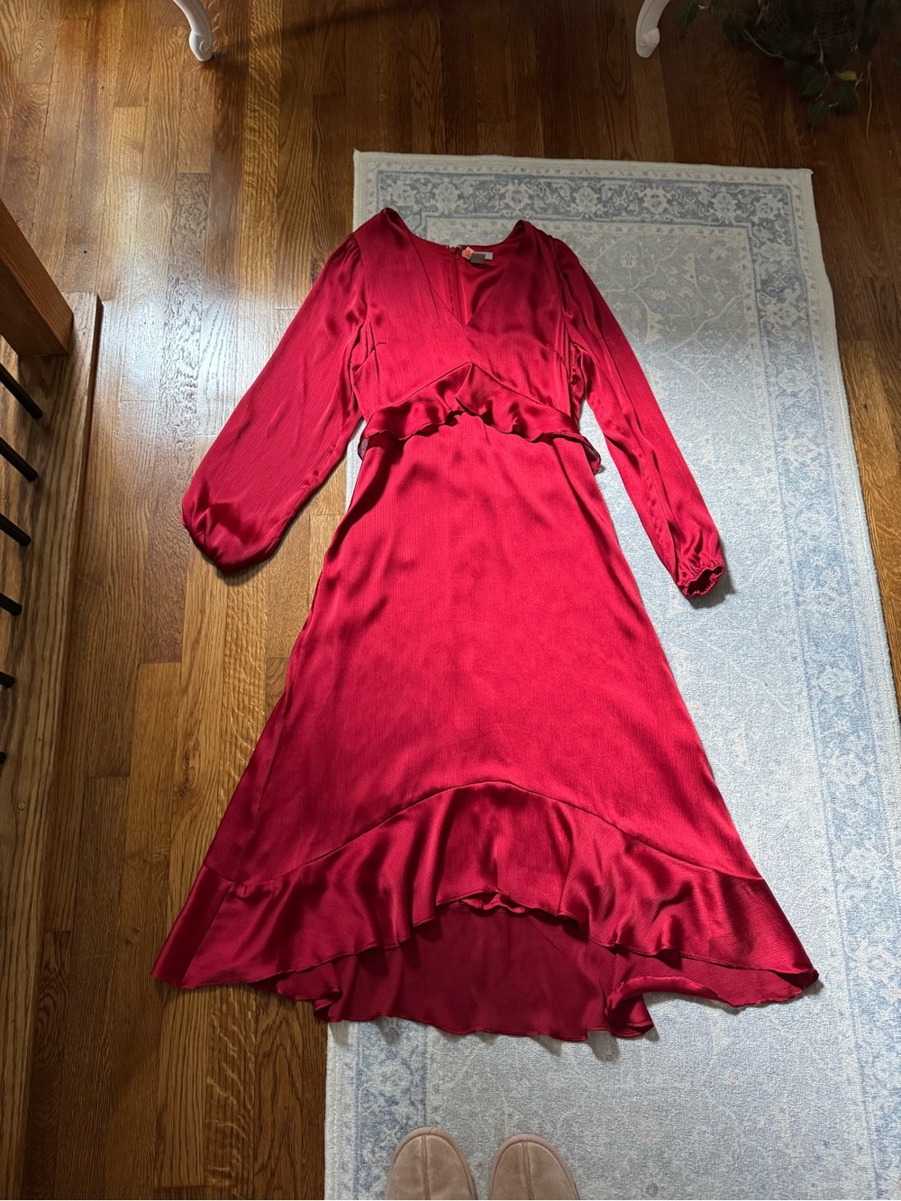 H&M Deep Red Ruffle Midi Dress